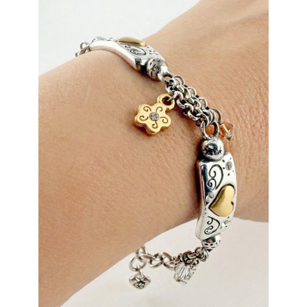 Brighton Remember Your Heart Mixed Metal Inscribed Charm Bracelet J38342